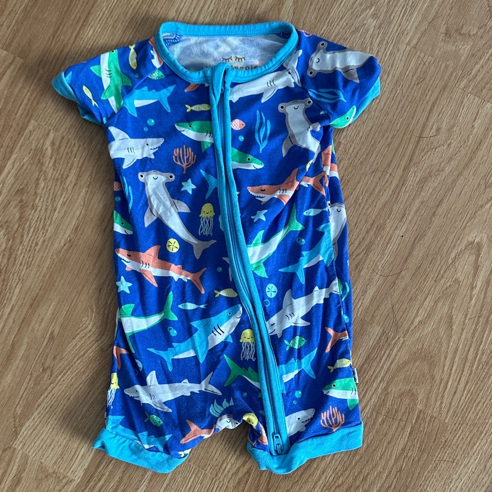 Little Sleepies Blue Shark Print Onesie